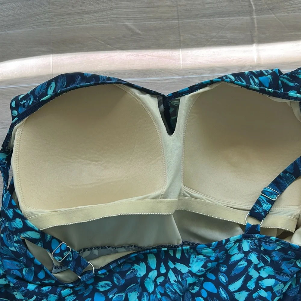 Elegant Blue Patterned One-Piece Swimsuit size 28W